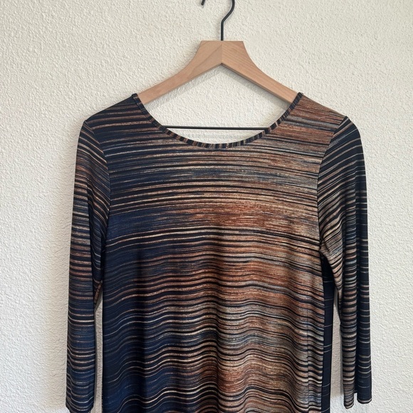 Ciara Sun Woo Womens Small Striped Two Toned Blue Tan Artsy Tunic Top Longlined - Picture 5 of 6